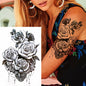 Black Flower Rose Waterproof Temporary Bird Snake Sexy Body Arm Leg Gem Henna Tattoo Fashion Big Fake Sleeve Sticker