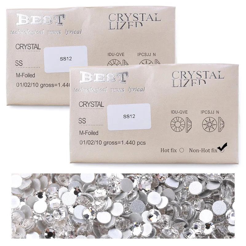 QIAO Flat Back Gems Round Crystal Rhinestones for Crafts Nail Face Art Sewing & Fabric Clothes Shoes Bags DIY Decoration