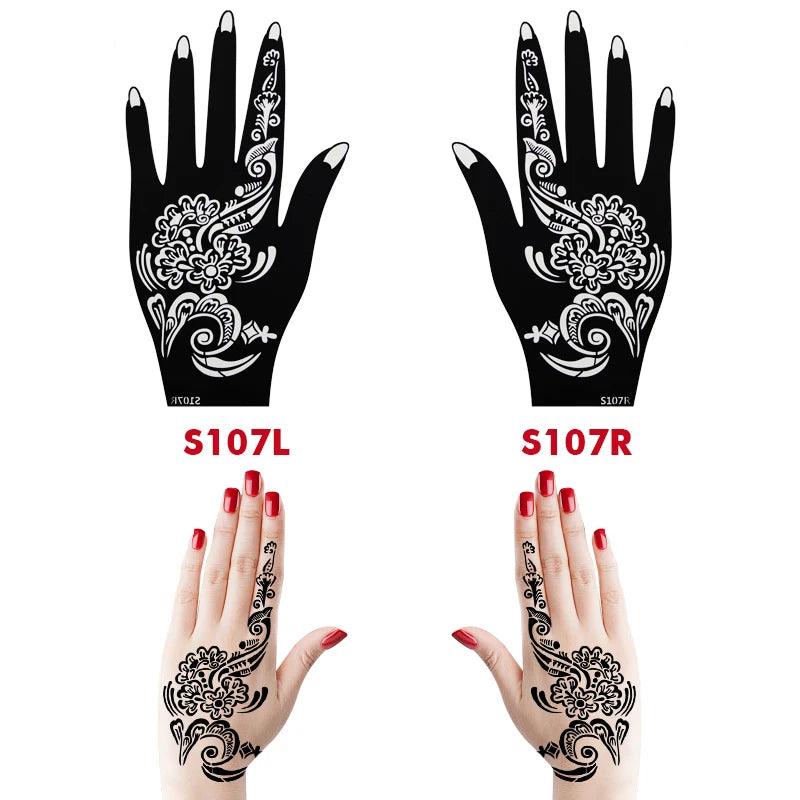 10PCS Self-Adhesive Reusable Henna Tattoo Stencils,Mehndi Indian Temporary Hand Tattoos For Body Art Painting 5 Pairs