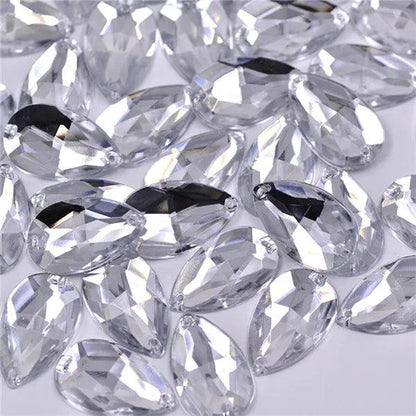 JUNAO 100pcs 17*28mm Sewing Red AB Teardrop Crystal Rhinestone Sew On Stones Flatback Acrylic Gems For Wedding Dress Decoration