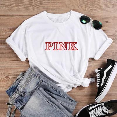 Funny T Shirt Ladies Clothes T-shirt Female Tops Tees Brand PINK Letters Printed Women O-Neck Tshirt Summer Cool