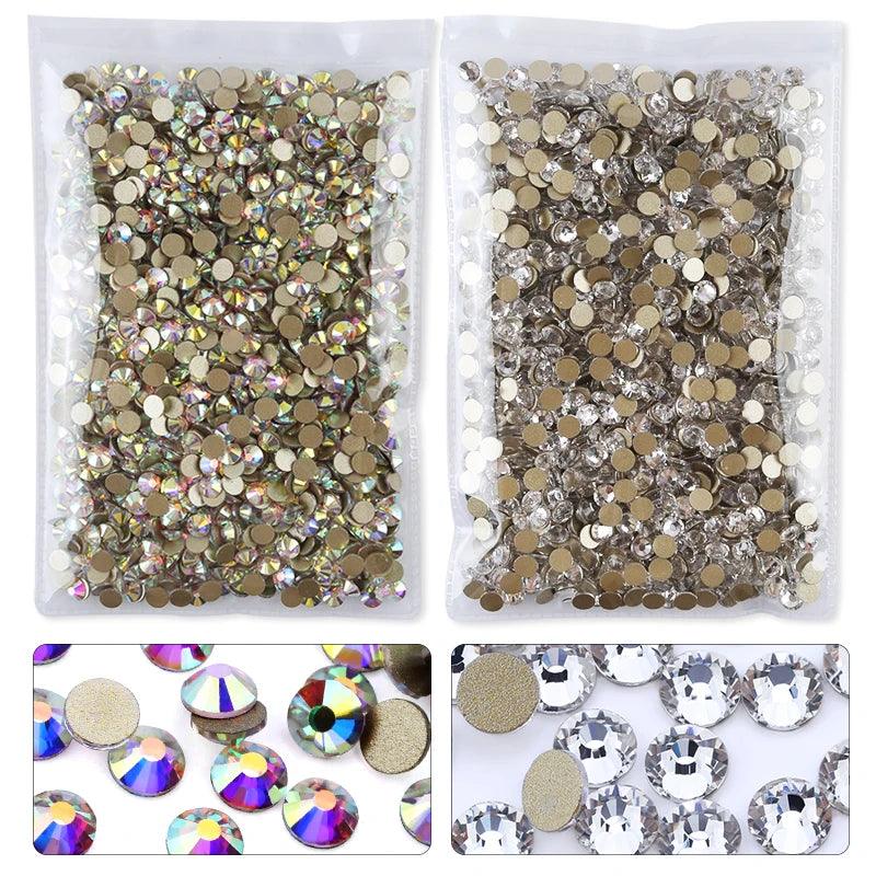 QIAO Flat Back Gems Round Crystal Rhinestones for Crafts Nail Face Art Sewing & Fabric Clothes Shoes Bags DIY Decoration