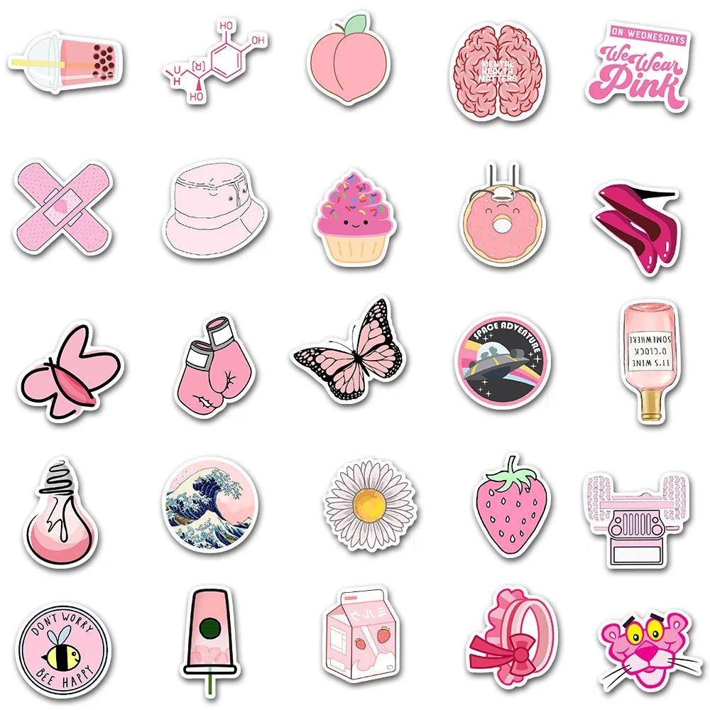 50/100pcs Pink Cute Vsco Girl Stickers Pack Kids Toy Waterproof Decals for Laptop Car Motorcycle Luggage Phone Sticker