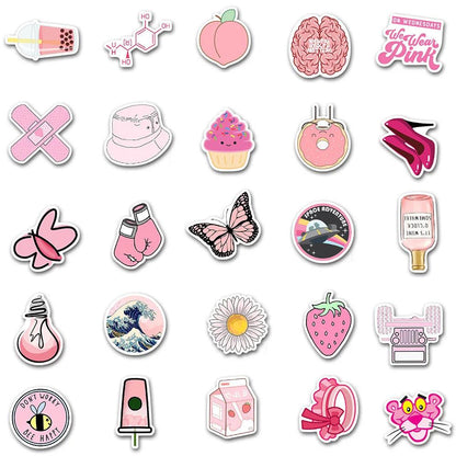 50/100pcs Pink Cute Vsco Girl Stickers Pack Kids Toy Waterproof Decals for Laptop Car Motorcycle Luggage Phone Sticker