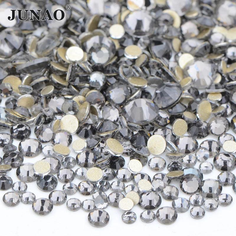 JUNAO 1400pc Mix Size White Opal Glass Rhinestones 3D Nail Art Stones Nail Crystal Gems Stickers Non Hot Fix Strass Appliques