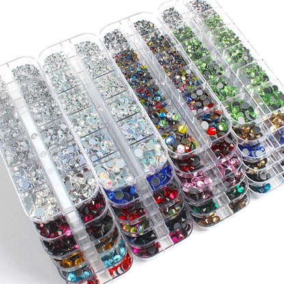 Hot Sale New Set 1200pcs 12 grid boxs Crystal Rhinestones Hotfix ss6-ss30 mixed size Glitter Glass Rhinestone Iron-on gem Strass