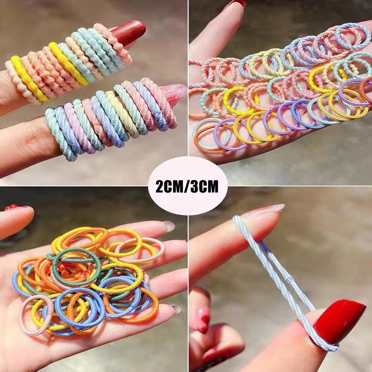 100PCS/Set Candy colors Baby Girls Hair Ring Children 2/3CM Hair Bands Ponytail Elastic Rubber Band Mini Kid Hair Accessories