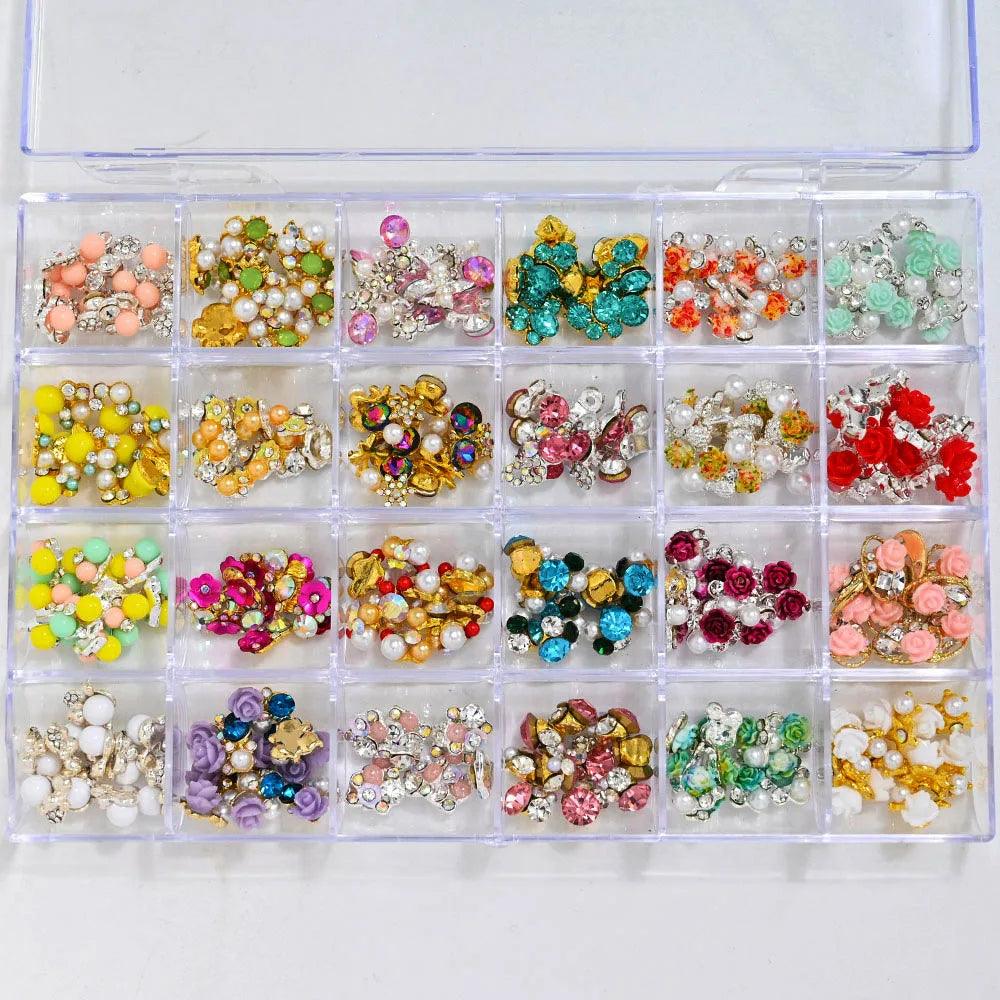 Nail Decoration Set with 1 Boxes 240Pcs Nail Art 3D Rhinestones Big Mix Sizes 3D Crystal Diamonds Metal Charms Gems Stones ,M(1)