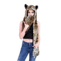 3 In 1 Women Men Fluffy Plush Animal Wolf Leopard Hood Scarf Hat with Paws Mittens Gloves Thicken Winter Warm Earflap Bomber Cap