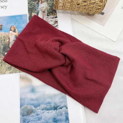 Women Headband Solid Color Wide Turban Twist Knitted Cotton Hairband  Hair Accessories Twisted Knotted Headwrap