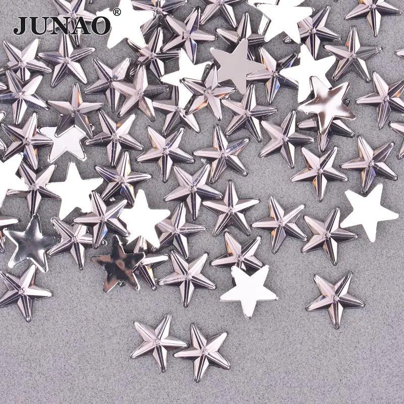 JUNAO 100pcs 10mm Crystal AB Star Decoration Rhinestone Stickers Flatback Stones Applique Non Hot Fix Strass For Clothes Crafts