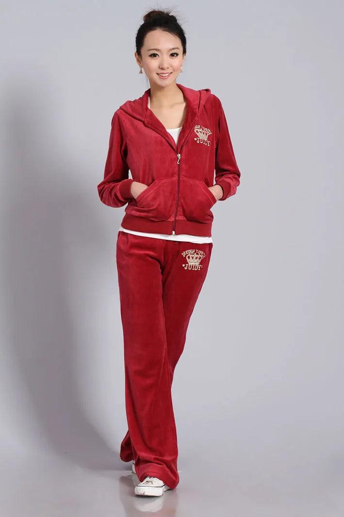 Women's Velvet Tracksuit Fabric Tracksuits Hoodies and Pants Velour Suit Two Piece Set S-XXL