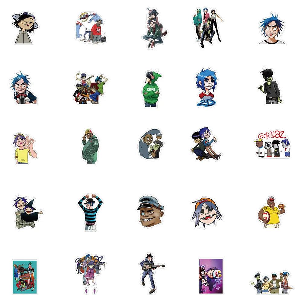 10/30/50pcs Anime Gorillaz Music Band Cartoon Stickers Decal Motorcycle Phone Laptop Luggage Guitar Car Graffiti Sticker Kid Toy