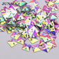 JUNAO 50pcs 7*21mm Sewing Crystal AB Rectangle Rhinestone Applique Flat Back Gems Acrylic Stone Sewn Crystal Strass for Needwork