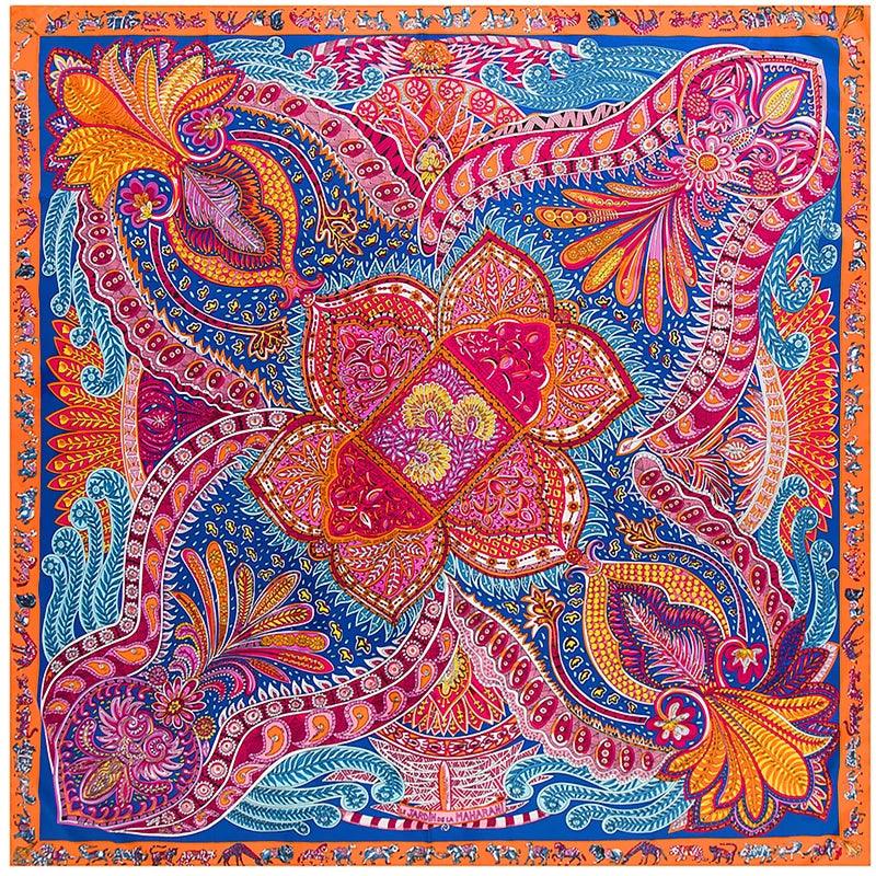 130cm Fashion Bandana Women Scarf Luxury Brand Paisley Hijab Twill Silk Shawl Scarfs For Ladies Foulard Square Scarves Wraps