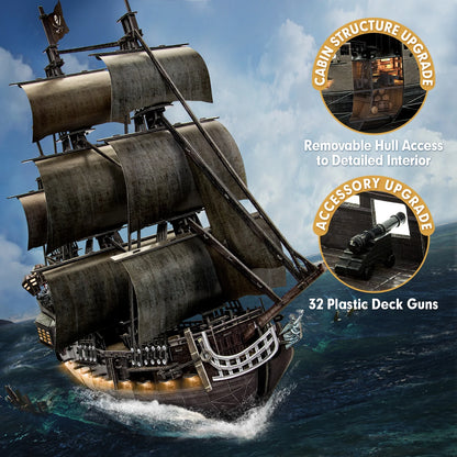 CubicFun 3D Puzzle for Adults LED Pirate Ship, Large Queen Anne's Revenge Desk Puzzles, DIY Model Building Kits Toys For Teens