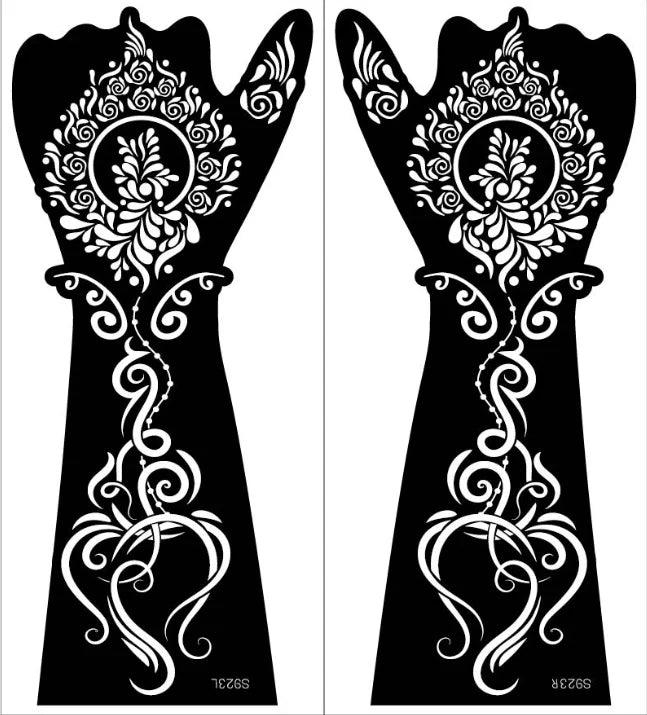 2 sheet Large Henna Hand Tattoo Stencils Women Girls Hand Finger Body Paint Henna Tattoo Templates Stencil DIY Indian Style