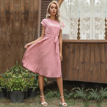 2022 New Summer Polka Dots Sleeveless Pleated Dresses For Women High Waist Midi Elegant Office Green Lady Dinner Party Clothes