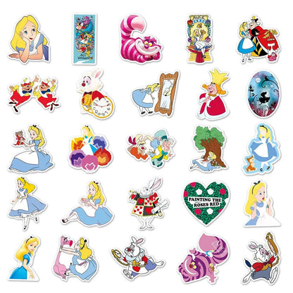 10/30/50pcs Disney Movie Alice in Wonderland Cartoon Stickers Luggage Guitar Fridge Laptop Phone DIY Kid Toy Waterproof Sticker