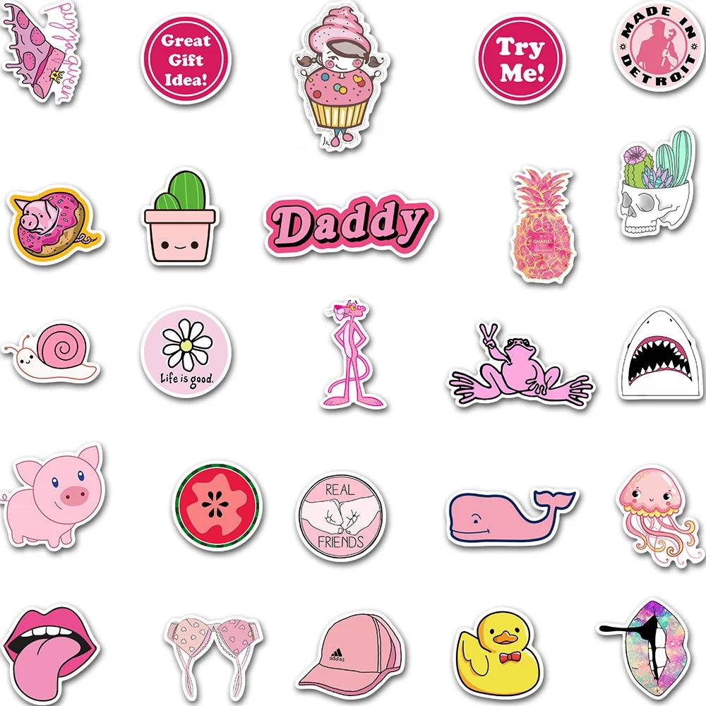 50/100pcs Pink Cute Vsco Girl Stickers Pack Kids Toy Waterproof Decals for Laptop Car Motorcycle Luggage Phone Sticker