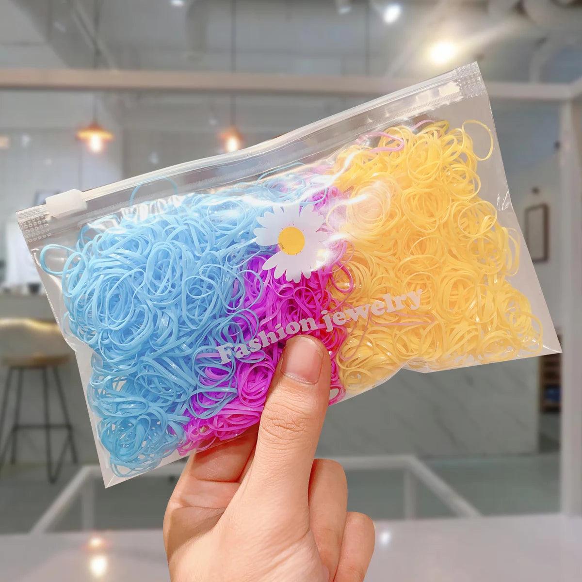 2000Pcs/Pack Colorful Small Disposable Hair Bands Scrunchie Girls Elastic Rubber Band Ponytail Holder Hair Accessories Hair Ties