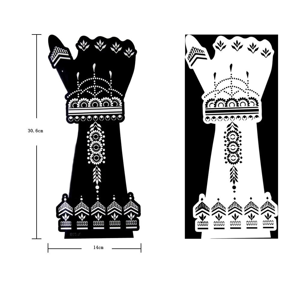 2 sheet Large Henna Hand Tattoo Stencils Women Girls Hand Finger Body Paint Henna Tattoo Templates Stencil DIY Indian Style