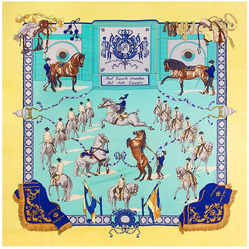 130cm Twill Silk Scarf Horse Printing Big Square Scarf Women Bandana Shawl Luxury Brand Foulard Scarves Wraps For Ladies Echarpe