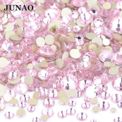 JUNAO 1400pc Mix Size White Opal Glass Rhinestones 3D Nail Art Stones Nail Crystal Gems Stickers Non Hot Fix Strass Appliques