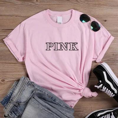 Funny T Shirt Ladies Clothes T-shirt Female Tops Tees Brand PINK Letters Printed Women O-Neck Tshirt Summer Cool