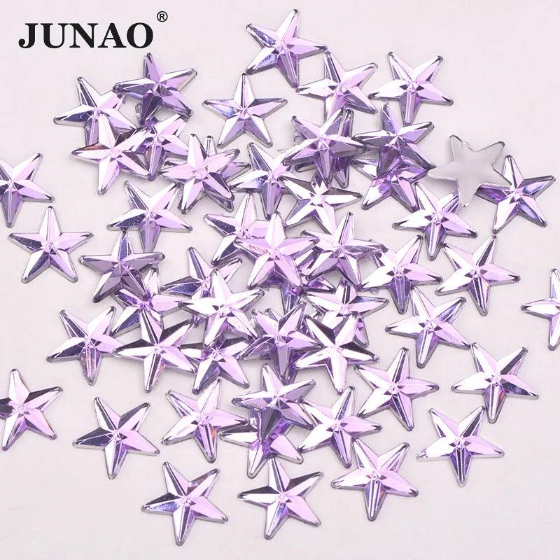 JUNAO 100pcs 10mm Crystal AB Star Decoration Rhinestone Stickers Flatback Stones Applique Non Hot Fix Strass For Clothes Crafts