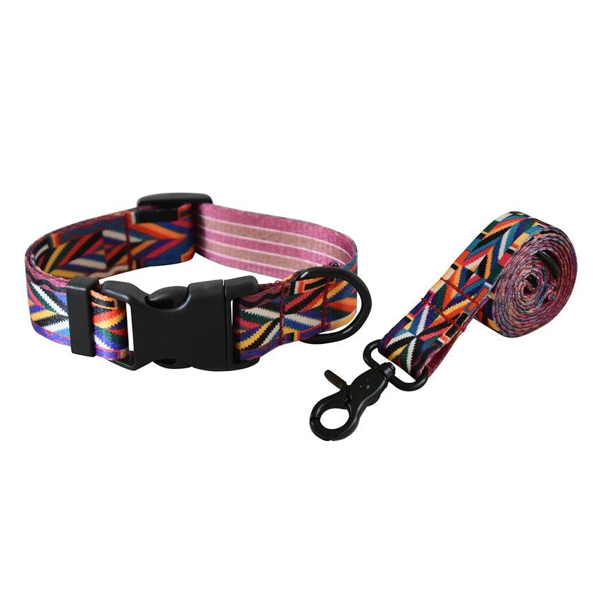 National style Nylon Printed Dog collar leash Adjustable Puppy Small  Collar Pet Collars for dogs Pet Free engraving