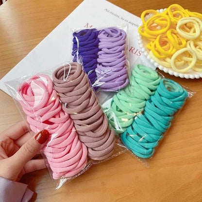 50PCS 4.5CM  Multicolor Hair Scrunchy For Women Hair Bands Elastic Seamless Link Rope Hair Accessories Cotton  Hair Ties