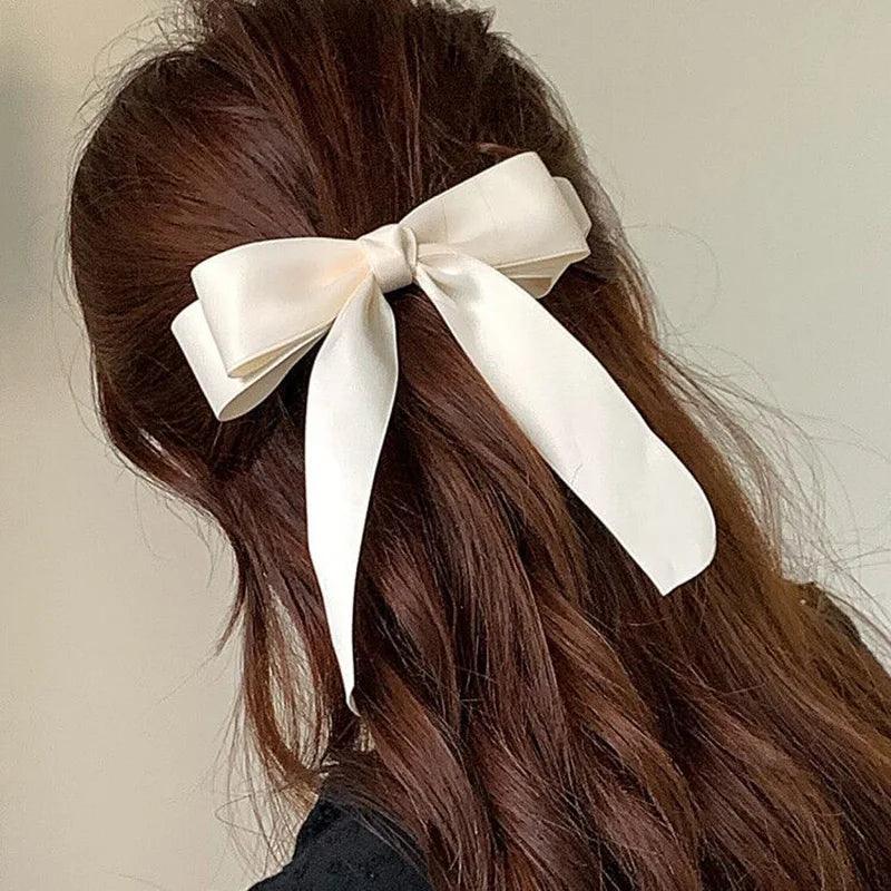 Lystrfac Fashion Fabric Hair Bow Hairpin for Women Girls Ribbon Hair clips Black White Bow Top Clip Female Hair Accessories