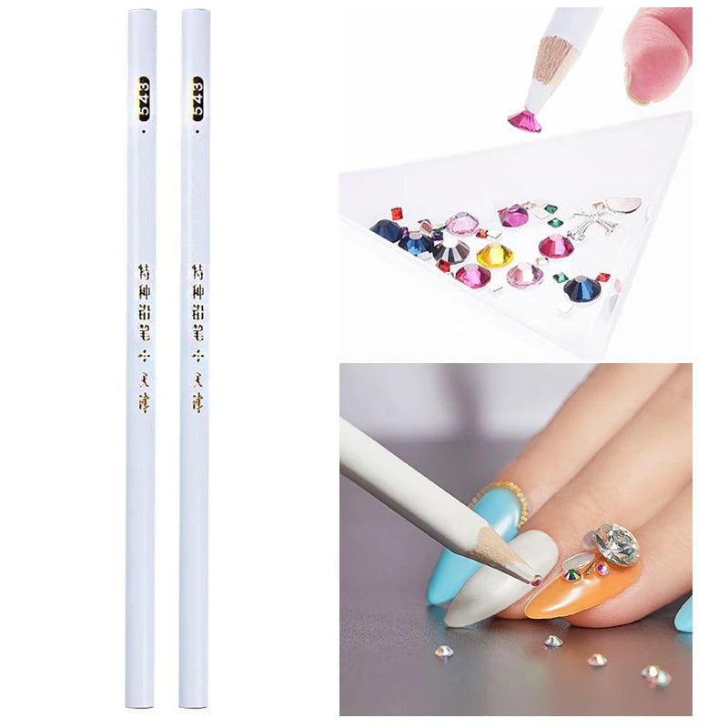 12Pcs Rhinestone Picker Wax Pen Set, Nail Dotting Pen Self Adhesive Picker Pencil Gem Pick up Tool with Bead Sorting Tray