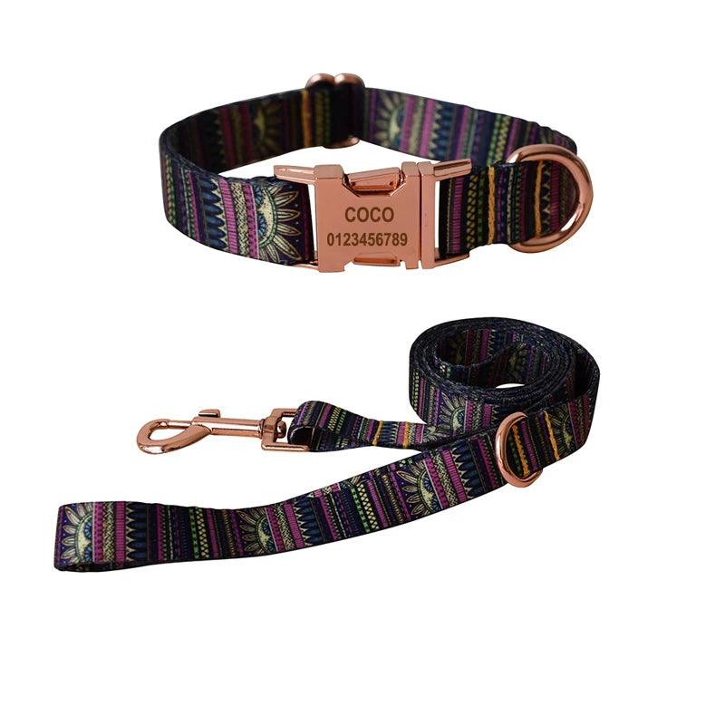 Ethnic style dog collar and leash set for Small Medium Large Dogs Custom Engraved Nameplate Pet Supplies Dog leash YH01