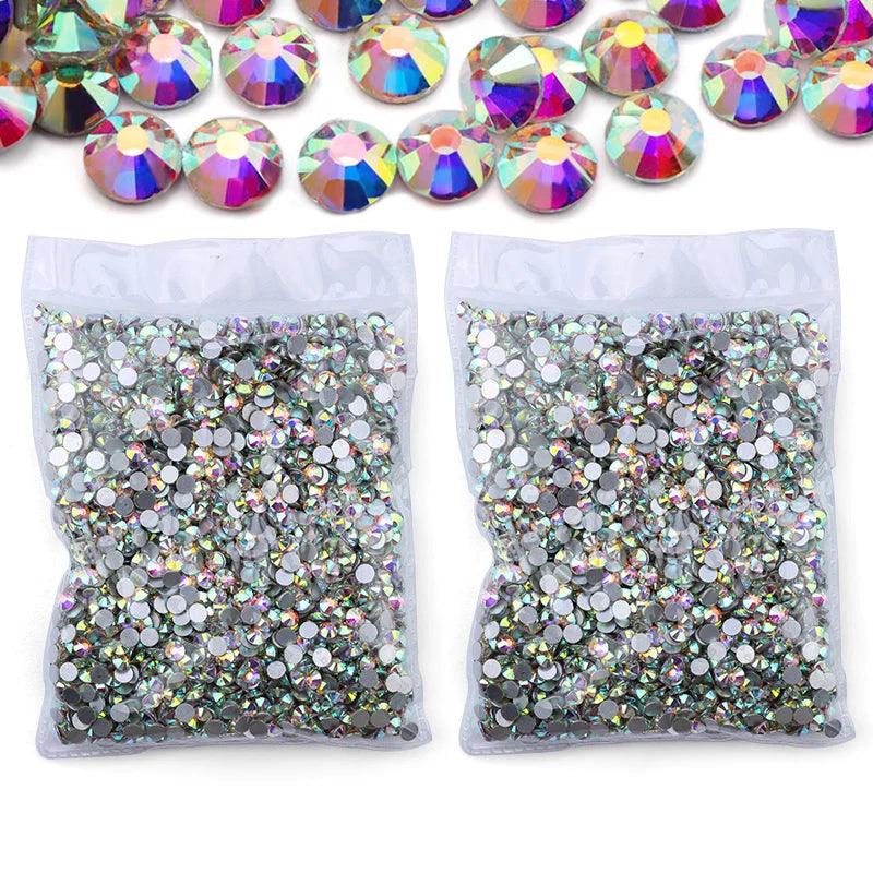 QIAO Flat Back Gems Round Crystal Rhinestones for Crafts Nail Face Art Sewing & Fabric Clothes Shoes Bags DIY Decoration