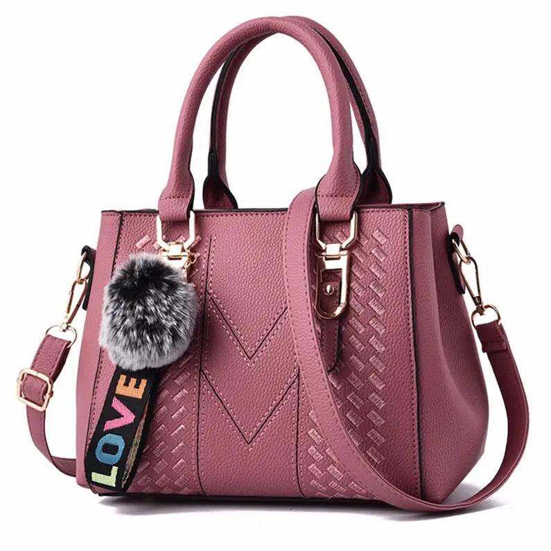 Embroidery Messenger Bags Women Leather Handbags Bags for Women Sac a Main Ladies hair ball Hand Bag