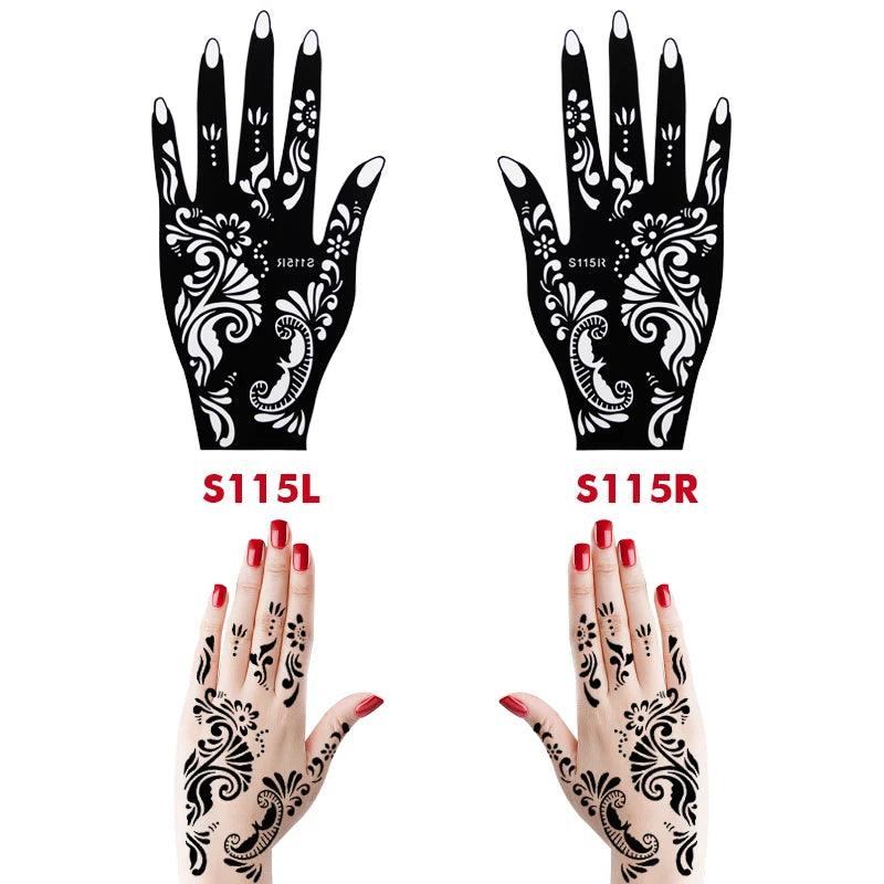 10PCS Self-Adhesive Reusable Henna Tattoo Stencils,Mehndi Indian Temporary Hand Tattoos For Body Art Painting 5 Pairs