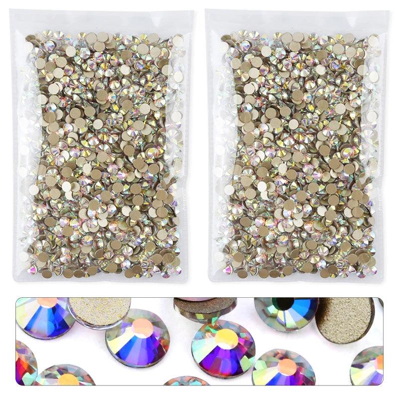 QIAO Flat Back Gems Round Crystal Rhinestones for Crafts Nail Face Art Sewing & Fabric Clothes Shoes Bags DIY Decoration