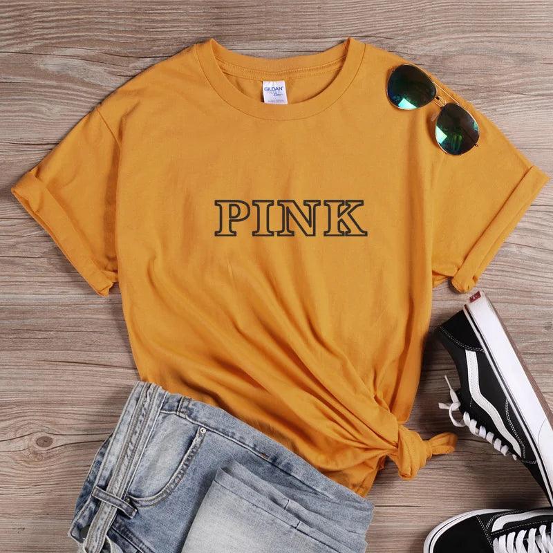 Funny T Shirt Ladies Clothes T-shirt Female Tops Tees Brand PINK Letters Printed Women O-Neck Tshirt Summer Cool