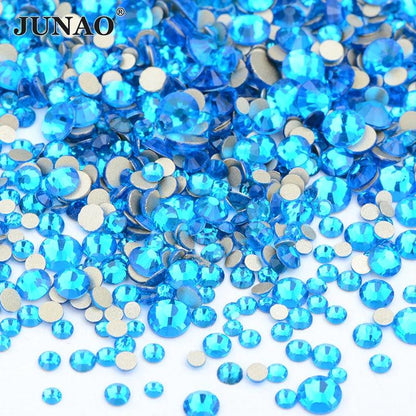 JUNAO 1400pc Mix Size White Opal Glass Rhinestones 3D Nail Art Stones Nail Crystal Gems Stickers Non Hot Fix Strass Appliques