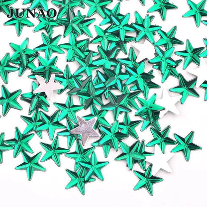 JUNAO 100pcs 10mm Crystal AB Star Decoration Rhinestone Stickers Flatback Stones Applique Non Hot Fix Strass For Clothes Crafts