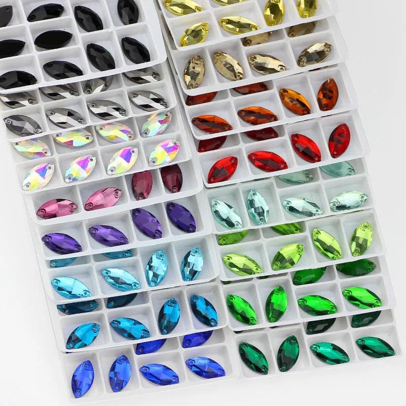 ALL Size ALL Color Navette Sew on Crystal Rhinestones Flatback Marquise Sew on stone for Making wedding DIY  bags shoes