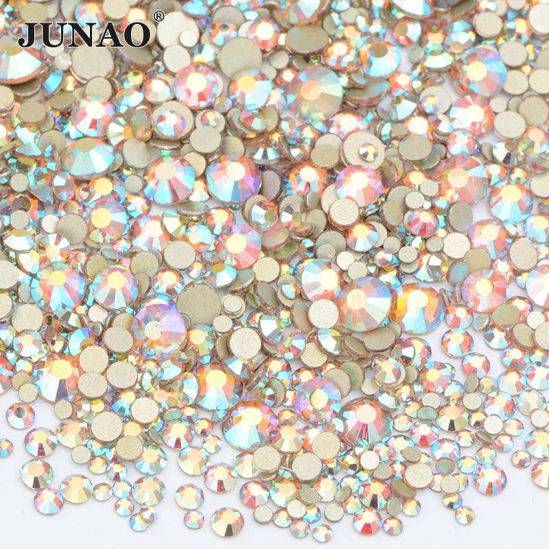 JUNAO 1400pc Mix Size White Opal Glass Rhinestones 3D Nail Art Stones Nail Crystal Gems Stickers Non Hot Fix Strass Appliques