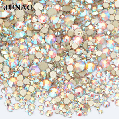 JUNAO 1400pc Mix Size White Opal Glass Rhinestones 3D Nail Art Stones Nail Crystal Gems Stickers Non Hot Fix Strass Appliques