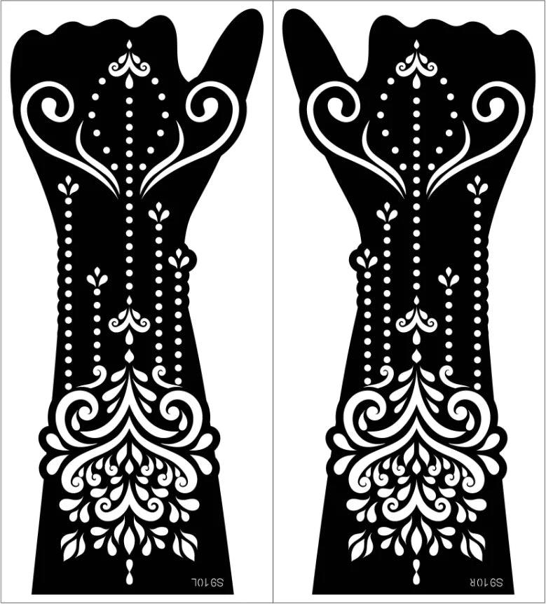 2 sheet Large Henna Hand Tattoo Stencils Women Girls Hand Finger Body Paint Henna Tattoo Templates Stencil DIY Indian Style