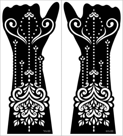 2 sheet Large Henna Hand Tattoo Stencils Women Girls Hand Finger Body Paint Henna Tattoo Templates Stencil DIY Indian Style