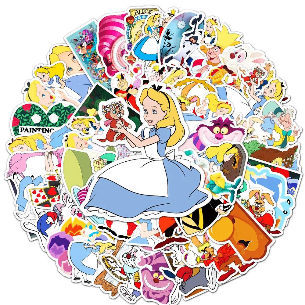 10/30/50pcs Disney Movie Alice in Wonderland Cartoon Stickers Luggage Guitar Fridge Laptop Phone DIY Kid Toy Waterproof Sticker