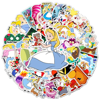 10/30/50pcs Disney Movie Alice in Wonderland Cartoon Stickers Luggage Guitar Fridge Laptop Phone DIY Kid Toy Waterproof Sticker