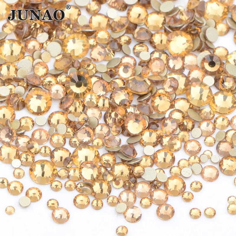 JUNAO 1400pc Mix Size White Opal Glass Rhinestones 3D Nail Art Stones Nail Crystal Gems Stickers Non Hot Fix Strass Appliques